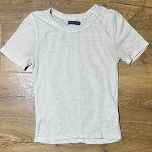 Abercrombie & Fitch Ribbed Crewneck Tee - Oatmeal Medium